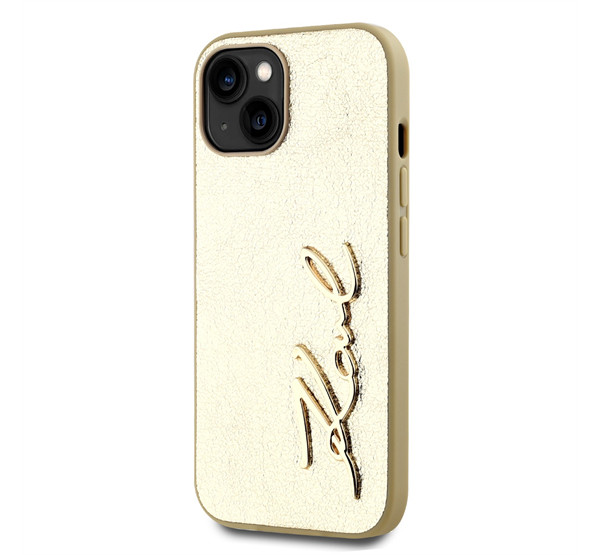 Karl Lagerfeld Wrinkled PU Signature Logo Apple iPhone 14 hátlap tok, arany termék 2. képe