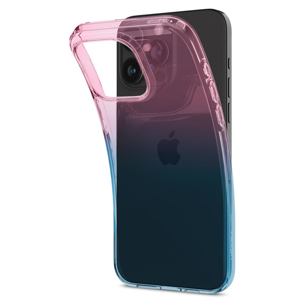 Apple iPhone 15 Pro, Szilikon tok, színátmenetes, Spigen Liquid Crystal Gradiation, átlátszó/rózsaszín/kék termék 2. képe