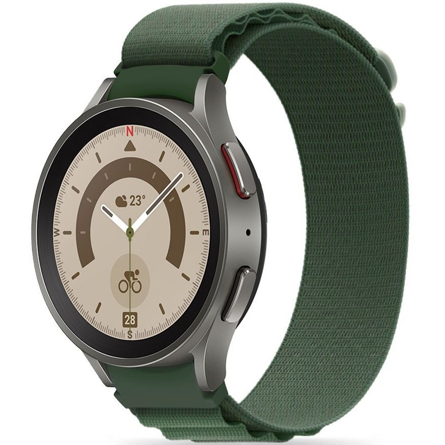 Samsung Galaxy Watch 4 / 5 / 5 Pro / 6 / 7 / FE (40 / 44 / 45mm) / Watch 4 Classic / 6 Classic (42 / 43 / 46mm), textíl pótszíj, nylon, állítható, hullámos kialakítású akasztórész, TP Nylon Pro, sötétzöld termék 2. képe