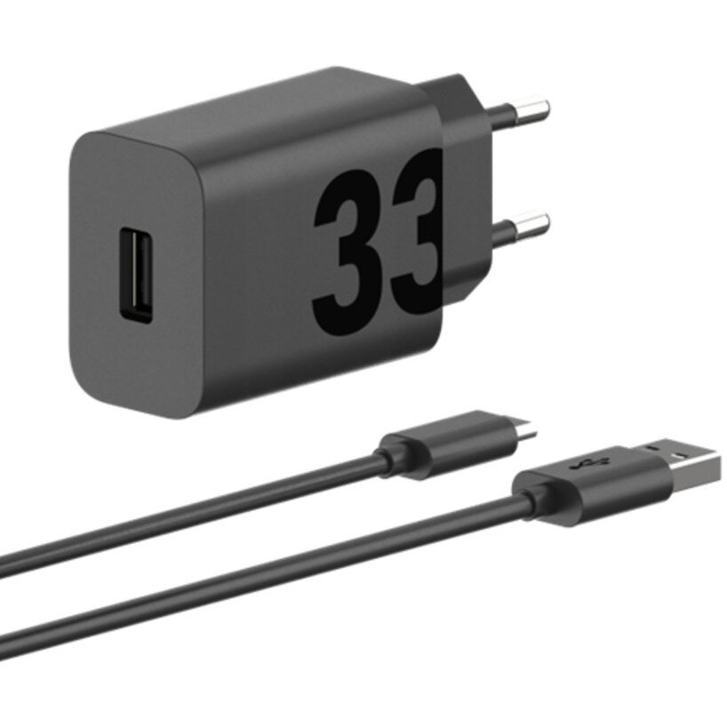 Hálózati töltő adapter, 33W, USB aljzat, USB Type-C kábellel, gyorstöltés, Motorola TurboPower, fekete, gyári termék 2. képe