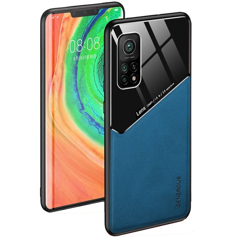 Samsung Galaxy M21 SM-M215F, Szilikon tok, bőr és plexi hátlap, közepesen ütésálló, mágneses tartóval kompatibilis, Wooze Texture, kék akciós termékkép 1