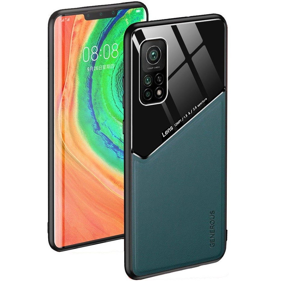 Xiaomi Redmi Note 9T 5G, Szilikon tok, bőr és plexi hátlap, közepesen ütésálló, mágneses tartóval kompatibilis, Wooze Texture, zöld akciós termékkép 1