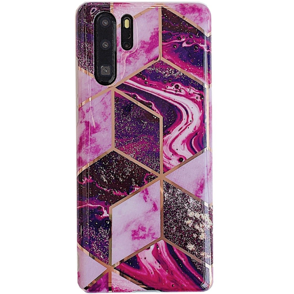 Huawei P20 Lite, Szilikon tok, sokszöges márvány minta, Wooze Geometric Marble, színes/lila akciós termékkép 1