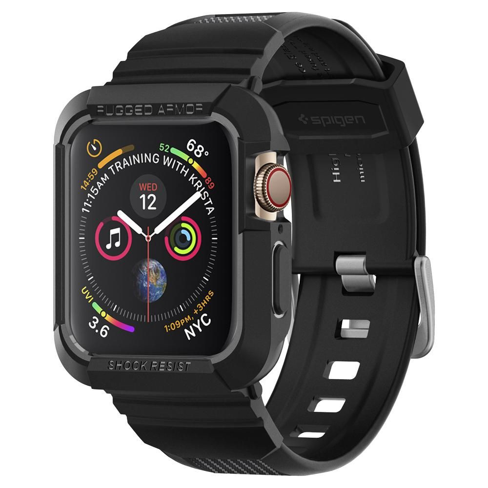 Apple Watch 4-7, SE (44mm / 45mm), Szilikon védőkeret, ütésálló, szíjjal, Spigen Rugged Armor Pro, fekete akciós termékkép 1