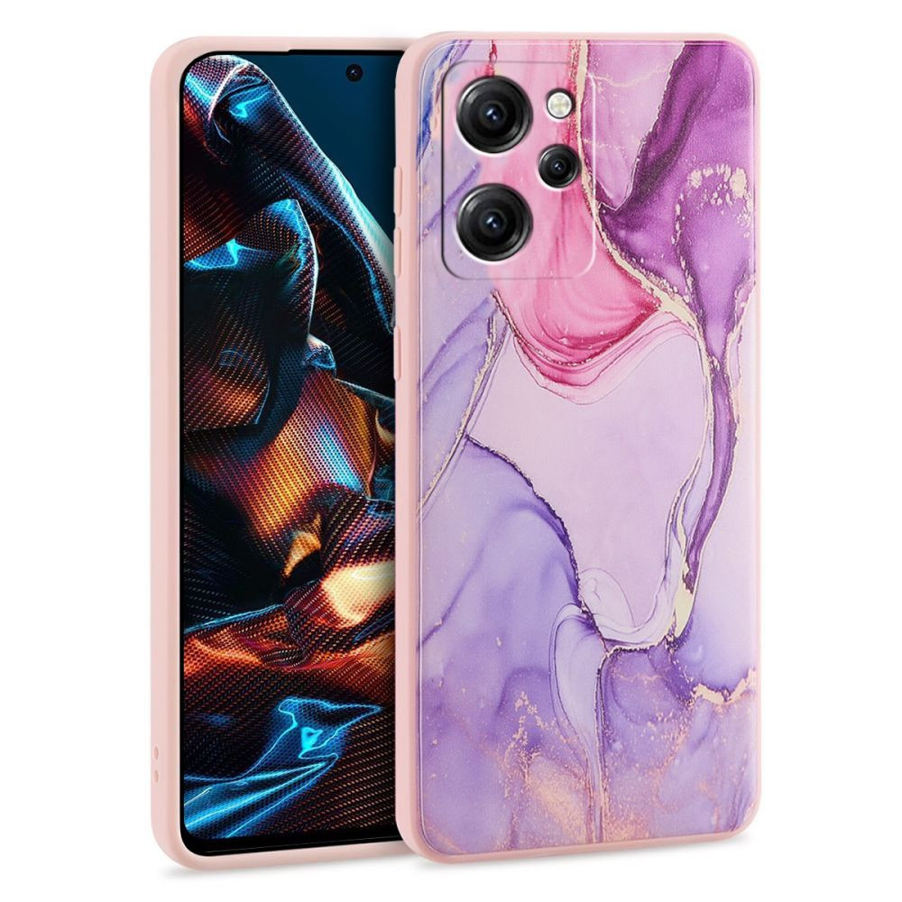 Xiaomi Poco X5 Pro 5G, Szilikon tok, márvány minta, TP Mood, lila akciós termékkép 1