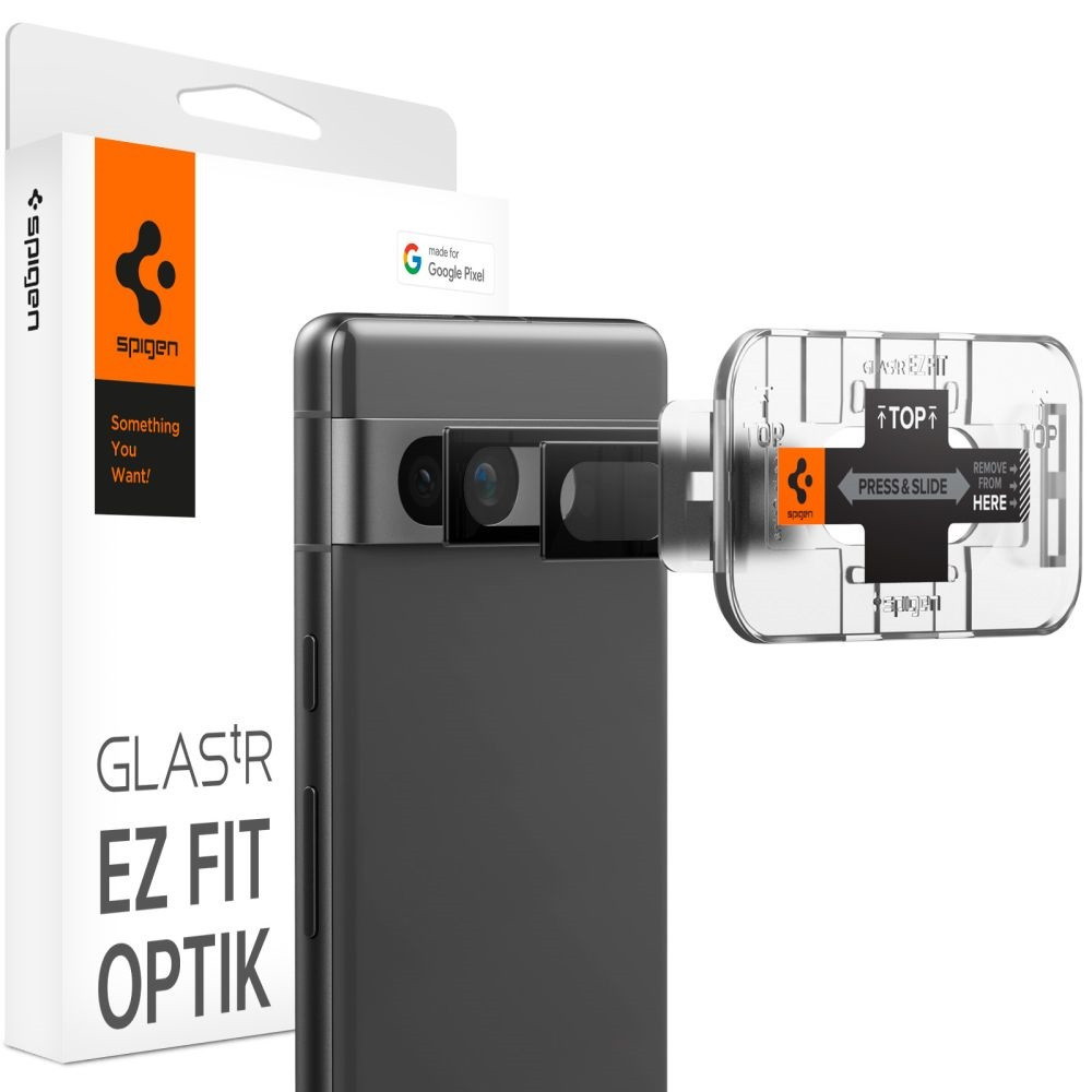 Google Pixel 7a, Kamera lencsevédő fólia, ütésálló fólia, Tempered Glass (edzett üveg), Spigen Glastr Ez Fit Optik, fekete, 2 db / csomag akciós termékkép 1