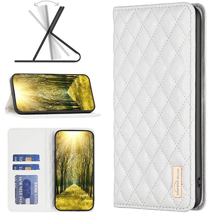 Huawei Nova Y61, Oldalra nyíló tok, stand, kártyatartóval, 3D rombusz minta, Wooze Pillow, fehér akciós termékkép 1