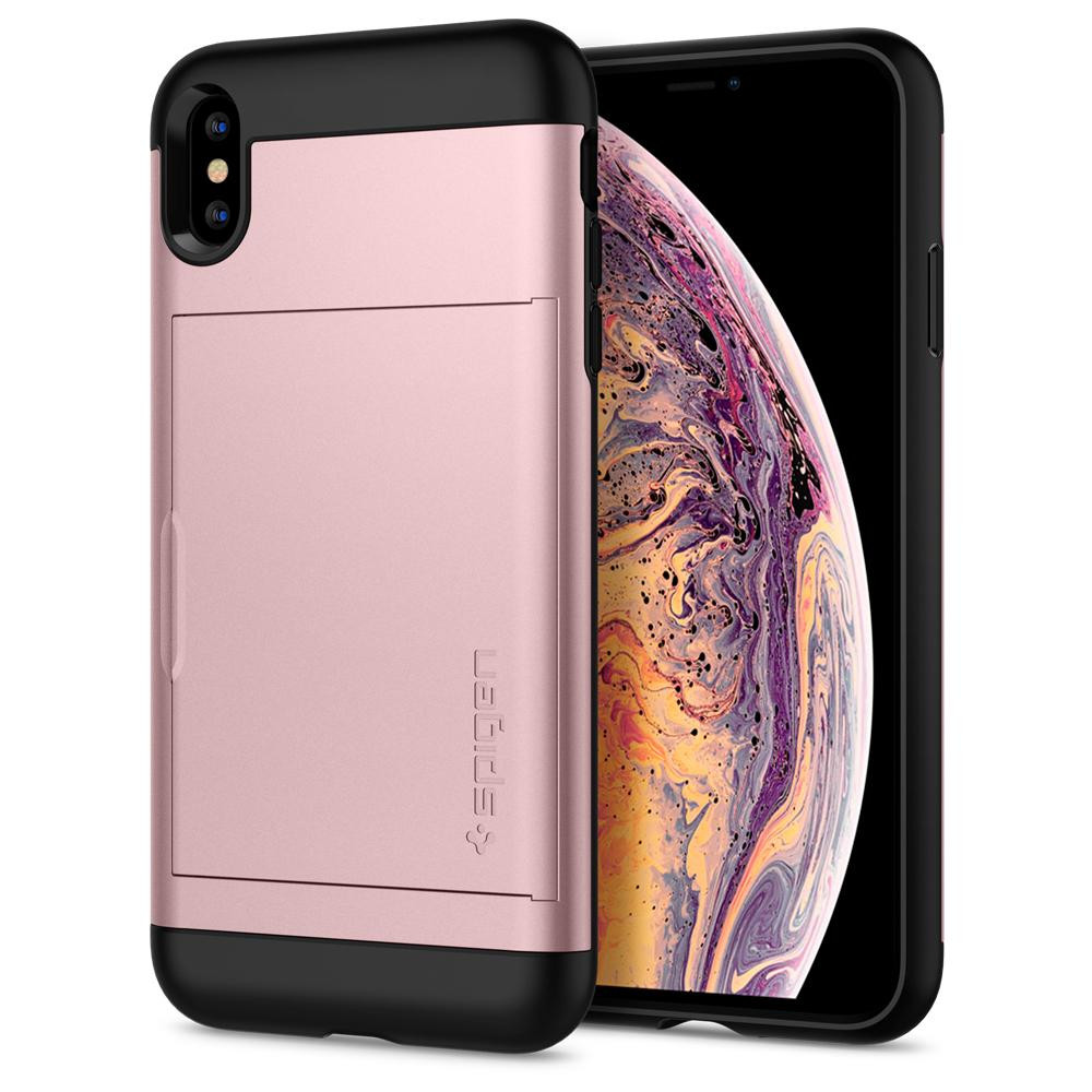 Apple iPhone XS Max, TPU szilikon tok, műanyag hátlappal, Spigen Slim Armor CS, vörösarany akciós termékkép 1