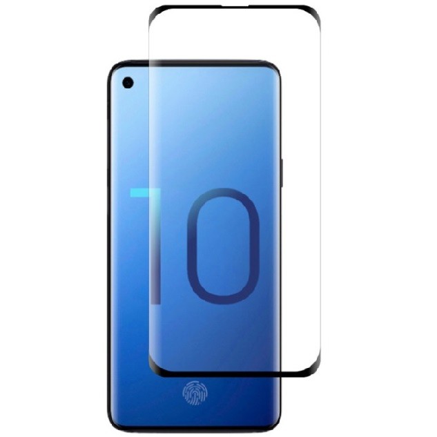 Samsung Galaxy S10 Plus SM-G975, Kijelzővédő fólia, ütésálló fólia (az íves részre is!), Tempered Glass (edzett üveg), fekete akciós termékkép 1