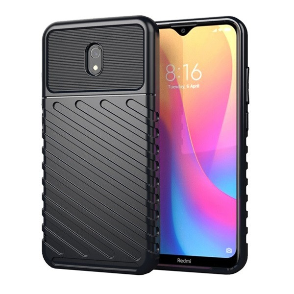 Xiaomi Redmi 8A, Szilikon tok, közepesen ütésálló, domború csíkos minta, fekete akciós termékkép 1