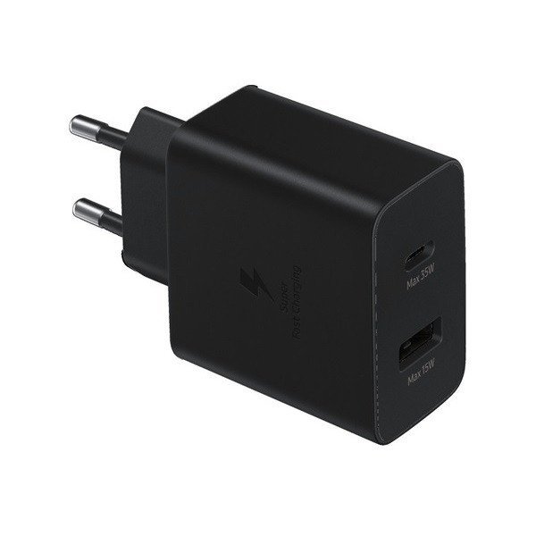 Hálózati töltő adapter, 35W, USB aljzat, USB Type-C aljzat, PD 3.0, PDO / PPS, QC, gyorstöltés, Samsung, fekete, gyári akciós termékkép 1