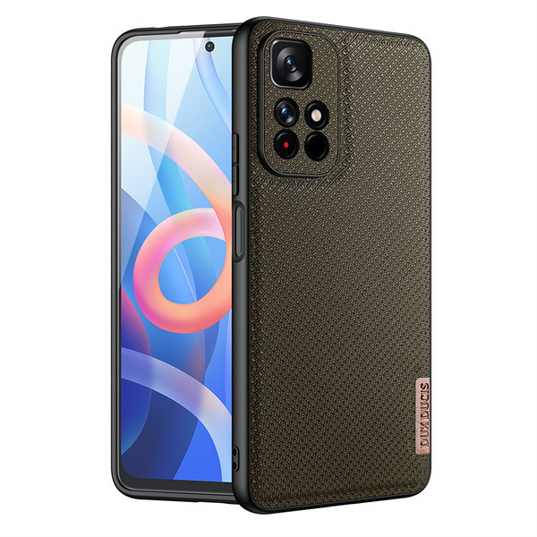 Xiaomi Redmi Note 11T 5G / Note 11S 5G / Poco M4 Pro 5G, Műanyag hátlap védőtok + szilikon keret, fényvisszaverő szövet hátlap, rács minta, Dux Ducis Fino, zöld akciós termékkép 1