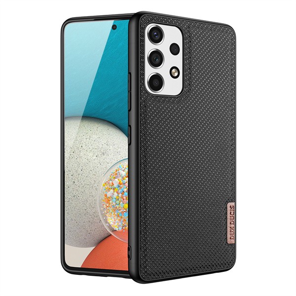 Samsung Galaxy A53 5G SM-A536U, Műanyag hátlap védőtok + szilikon keret, fényvisszaverő szövet hátlap, rács minta, Dux Ducis Fino, fekete akciós termékkép 1