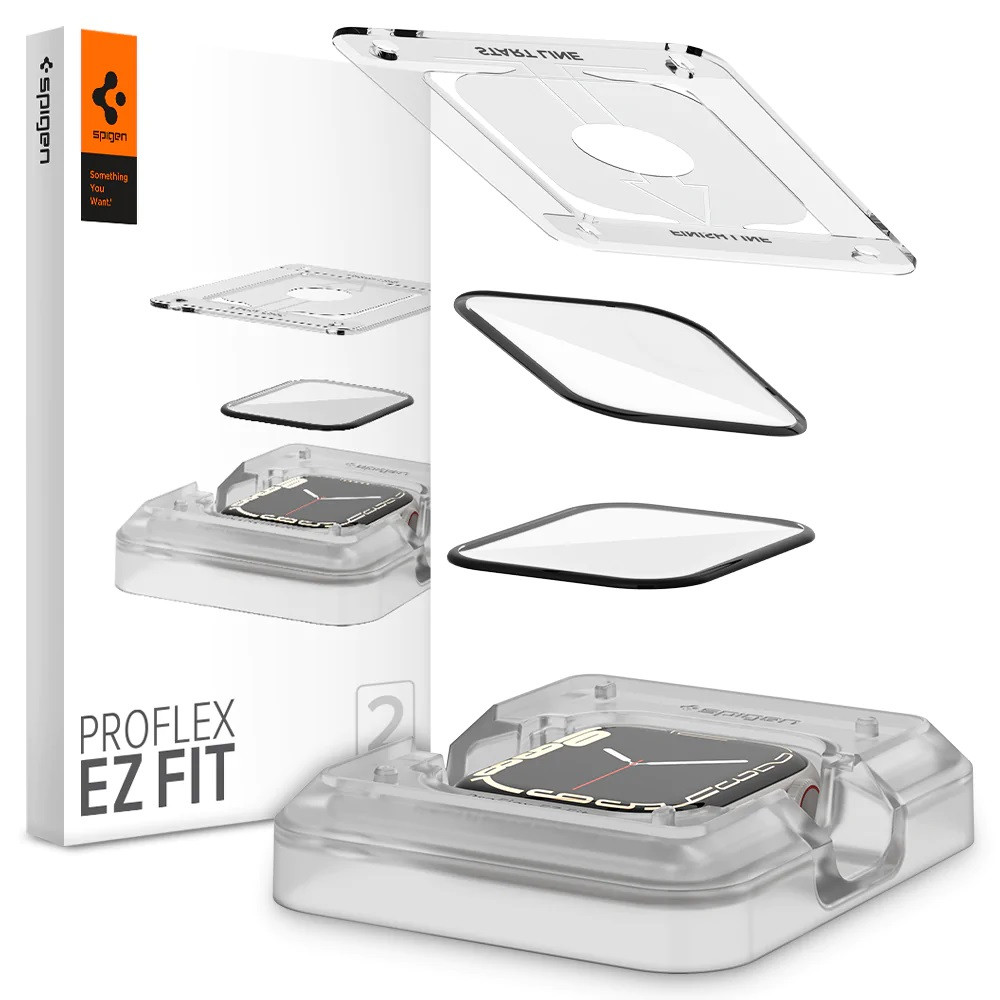 Apple Watch 7 (45mm), Kijelzővédő fólia, ütésálló fólia (az íves részre is!), Tempered Glass (edzett üveg), Spigen Pro Ez Fit, fekete, 2 db / csomag akciós termékkép 1