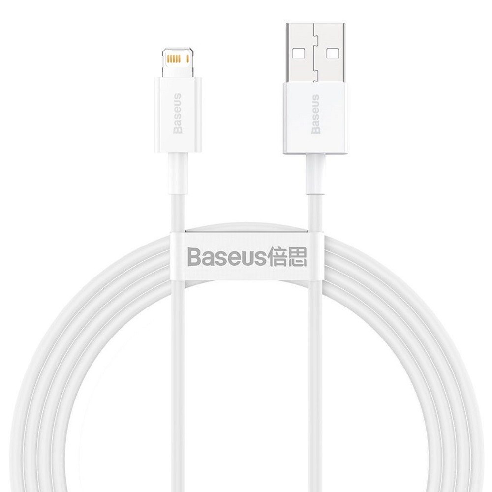 USB töltő- és adatkábel, Lightning, 150 cm, 2400 mA, törésgátlóval, gyorstöltés, PD, Baseus Superior, CALYS-B02, fehér akciós termékkép 1