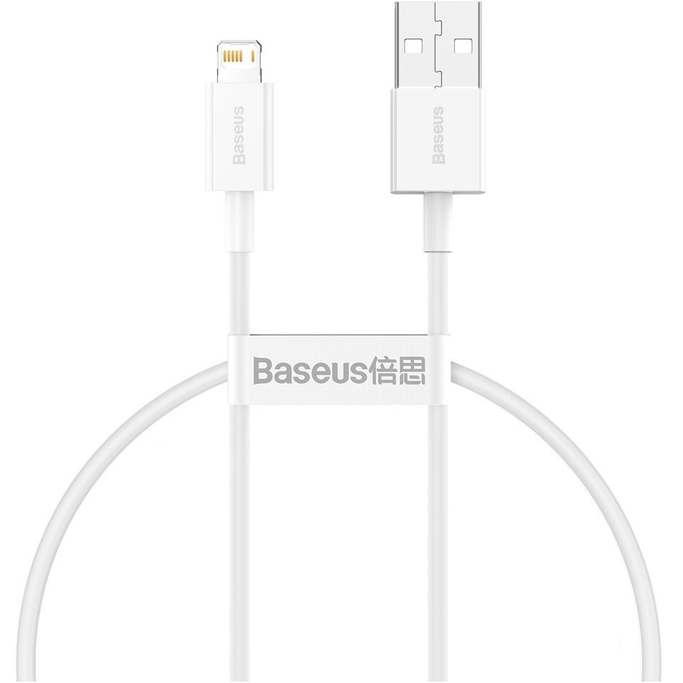 USB töltő- és adatkábel, Lightning, 25 cm, 2400 mA, törésgátlóval, gyorstöltés, PD, Baseus Superior, CALYS-02, fehér akciós termékkép 1