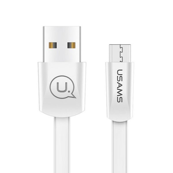 USB töltő- és adatkábel, microUSB, 120 cm, 2000 mA, lapos, USAMS U2, SJ201MIC02, fehér akciós termékkép 1