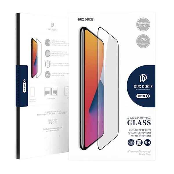 Motorola Moto G13 / G23 / G53, Kijelzővédő fólia, ütésálló fólia (az íves részre is!), Tempered Glass (edzett üveg), Dux Ducis, fekete akciós termékkép 1