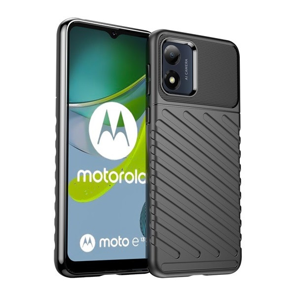 Motorola Moto E13, Szilikon tok, közepesen ütésálló, domború csíkos minta, fekete akciós termékkép 1