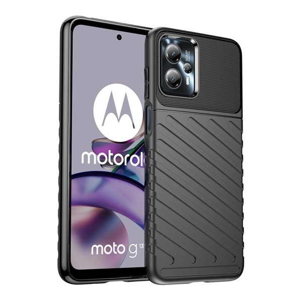 Motorola Moto G13 / G23, Szilikon tok, közepesen ütésálló, domború csíkos minta, fekete akciós termékkép 1