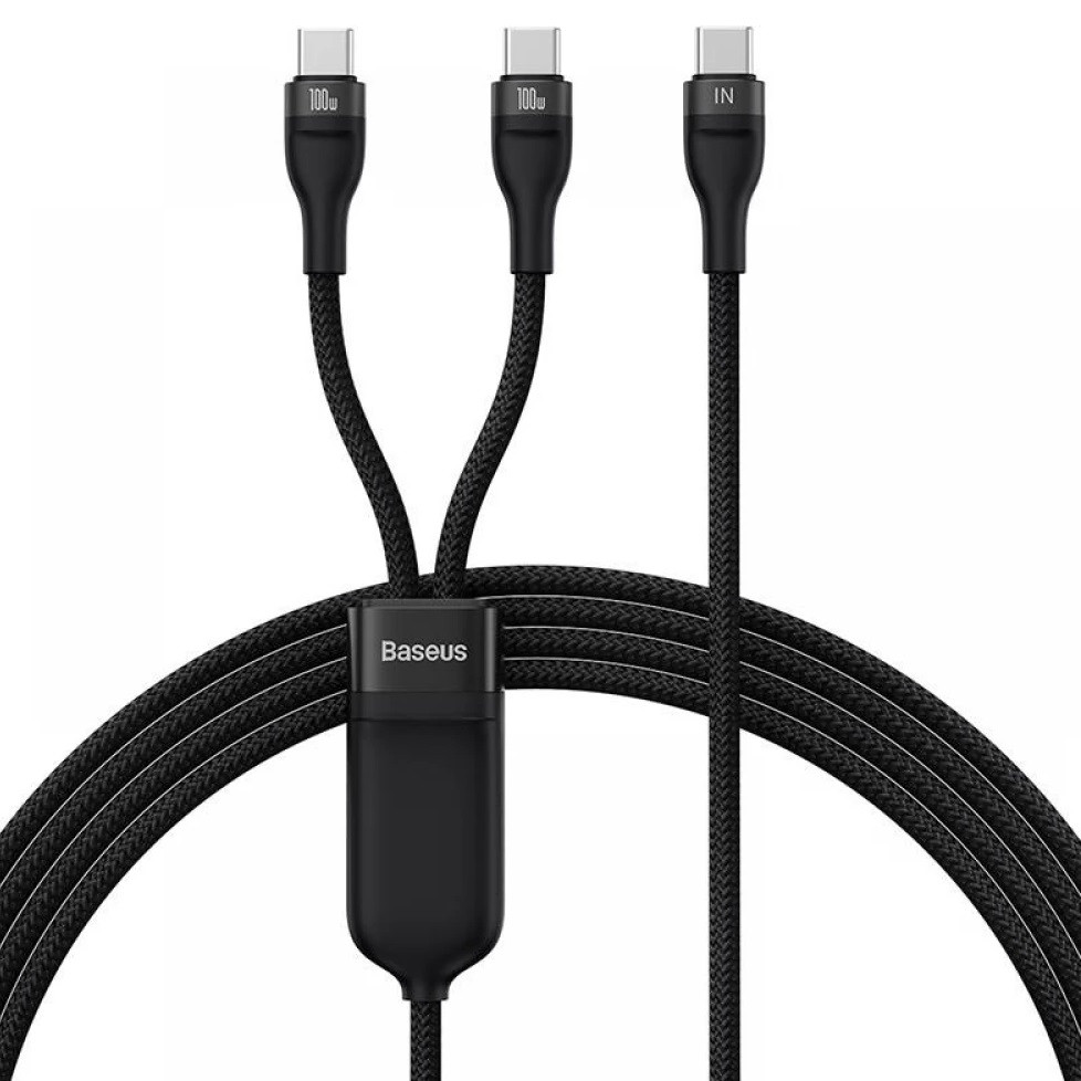 USB Type-C töltő- és adatkábel 2in1, 2 x USB Type-C, 150 cm, 5000mAh, 100W, törésgátló, gyorstöltés, PD, QC, cipőfűző minta, Baseus Flash Series 2, CASS060001, fekete akciós termékkép 1