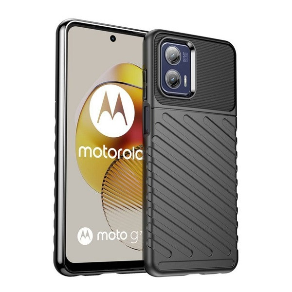 Motorola Moto G73 5G, Szilikon tok, közepesen ütésálló, domború csíkos minta, fekete akciós termékkép 1