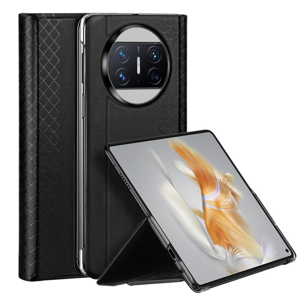 Huawei Mate X3, Oldalra nyíló tok, bőr hátlap, stand, Dux Ducis Bril, fekete akciós termékkép 1