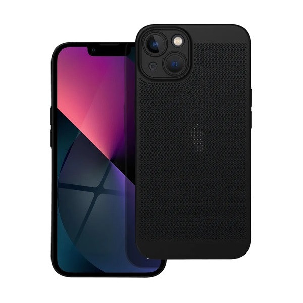Apple iPhone 13, Műanyag hátlap védőtok, légáteresztő, lyukacsos minta, Breezy, fekete akciós termékkép 1
