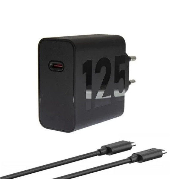 Hálózati töltő adapter, 125W, USB Type-C aljzat, USB Type-C - USB Type-C kábellel, PD 3.0, GaN, gyorstöltés, Motorola TurboPower, fekete, gyári akciós termékkép 1