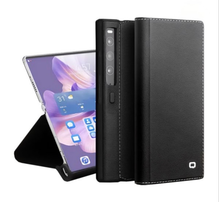 Huawei Mate Xs 2, Oldalra nyíló tok, valódi bőrtok, Qialino, fekete akciós termékkép 1
