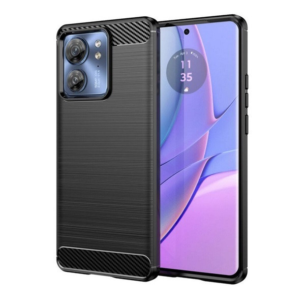 Motorola Edge 40, Szilikon tok, közepesen ütésálló, szálcsiszolt, karbon minta, fekete akciós termékkép 1