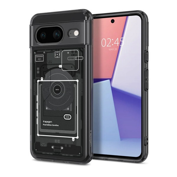Google Pixel 8, Műanyag hátlap védőtok + szilikon keret, Telefon belső minta, Spigen Ultra Hybrid Zero One, átlátszó/füst akciós termékkép 1