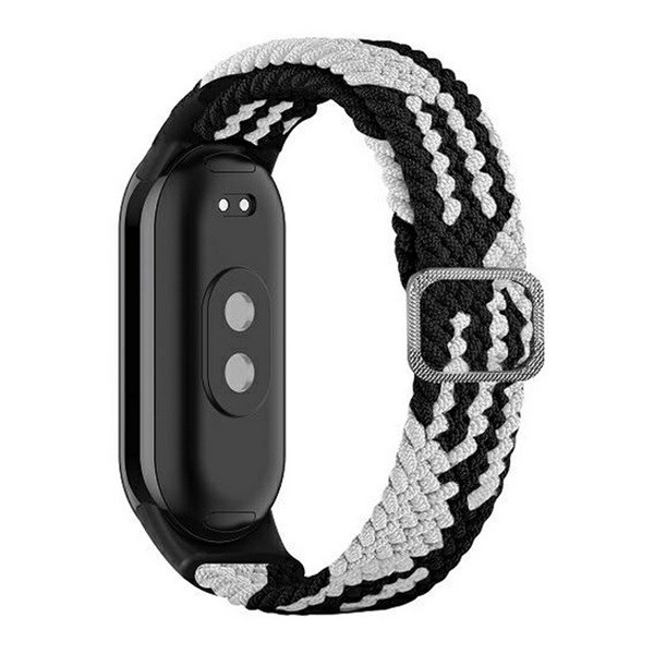 Xiaomi Mi Smart Band 8 / 9, textíl pótszíj, állítható, szőtt stílusú, fekete/fehér akciós termékkép 1