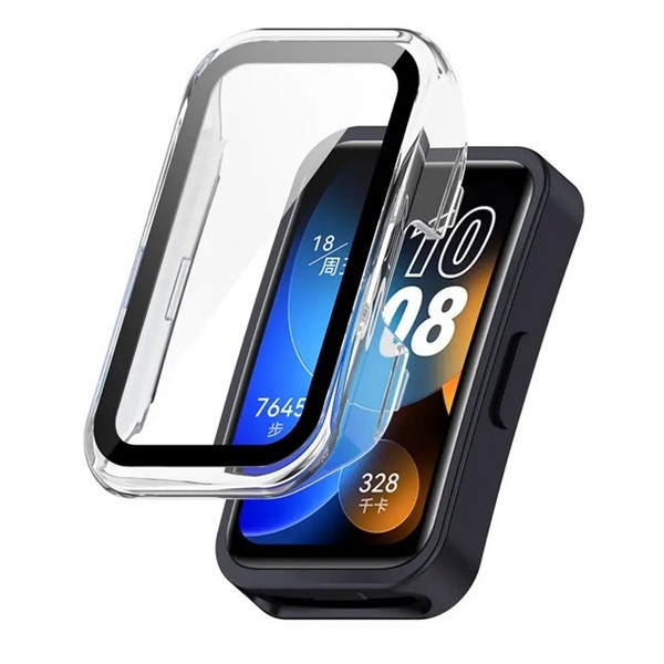 Huawei Band 8 / 9 / 10, Műanyag védőkeret, kijelzővédő üveggel, közepesen ütésálló, szíj nélkül, átlátszó akciós termékkép 1