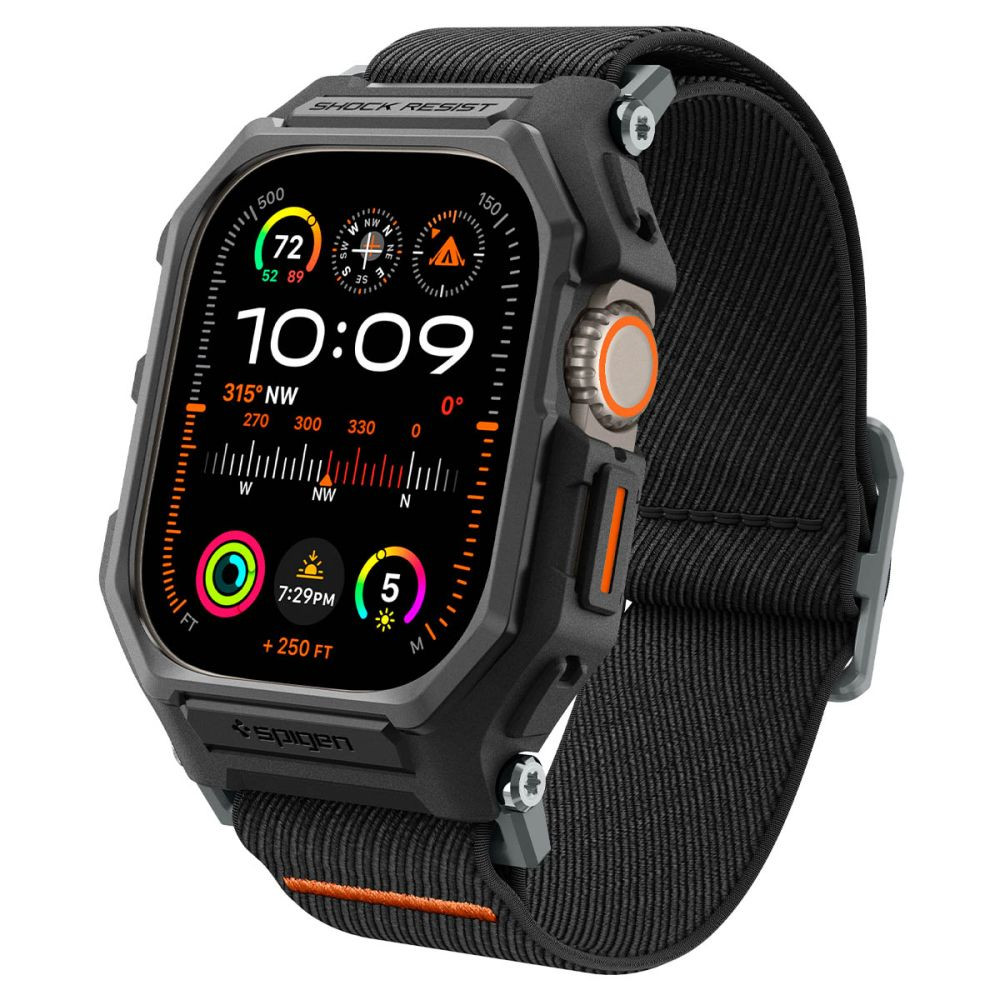 Apple Watch Ultra 1-2 (49 mm), textíl pótszíj, szilikon keret, közepesen ütésálló, Spigen Lite Fite Pro, fekete akciós termékkép 1