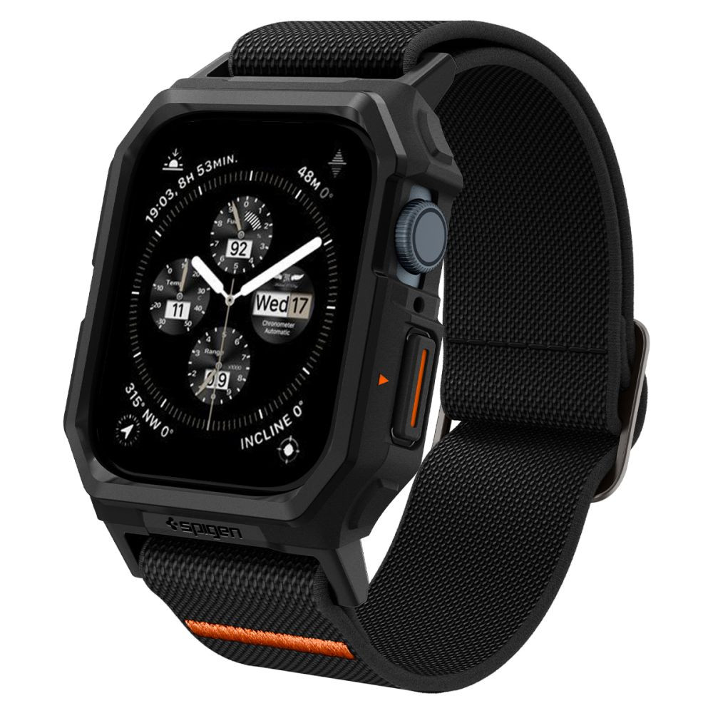 Apple Watch 4-6, SE, SE (2022) (44 mm) / Watch 7-9 (45 mm), textíl pótszíj, szilikon keret, közepesen ütésálló, Spigen Lite Fite Pro, fekete akciós termékkép 1