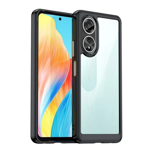Oppo A58 4G, Műanyag hátlap védőtok + szilikon keret, közepesen ütésálló, átlátszó hátlap, fekete akciós termékkép 1