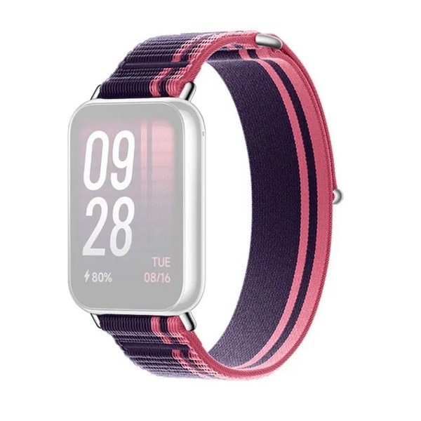 Xiaomi Mi Smart Band 8 Pro / Redmi Watch 4, textíl pótszíj, nylon, állítható, csíkos, Xiaomi Braided Quick Release, lila/rózsaszín, gyári akciós termékkép 1
