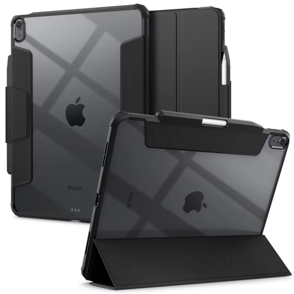 Apple iPad Air 13 (2024 / 2025), mappa tok, légpárnás sarok, közepesen ütésálló, Apple Pencil tartóval, Smart Case, Spigen Ultra Hybrid Pro, átlátszó/fekete akciós termékkép 1