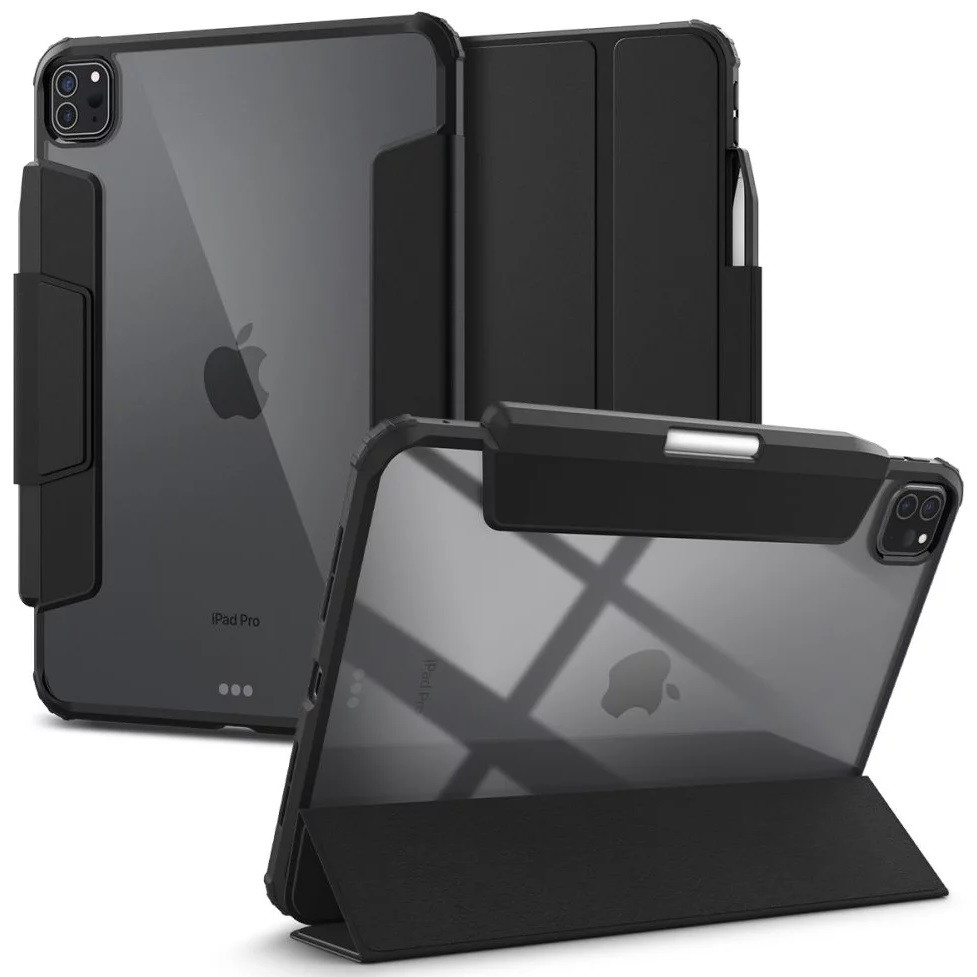 Apple iPad Pro 11 (2024), mappa tok, légpárnás sarok, közepesen ütésálló, Apple Pencil tartóval, Smart Case, Spigen Ultra Hybrid Pro, átlátszó/fekete akciós termékkép 1