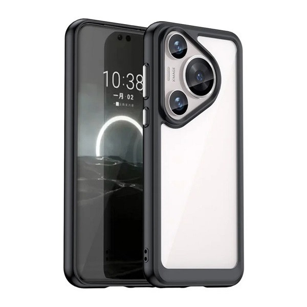 Huawei Pura 70 Pro / 70 Pro Plus, Műanyag hátlap védőtok + szilikon keret, közepesen ütésálló, átlátszó hátlap, fekete akciós termékkép 1
