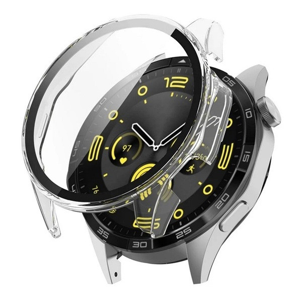 Huawei Watch GT4 (46 mm), Műanyag védőkeret, kijelzővédő üveggel, közepesen ütésálló, szíj nélkül, átlátszó akciós termékkép 1