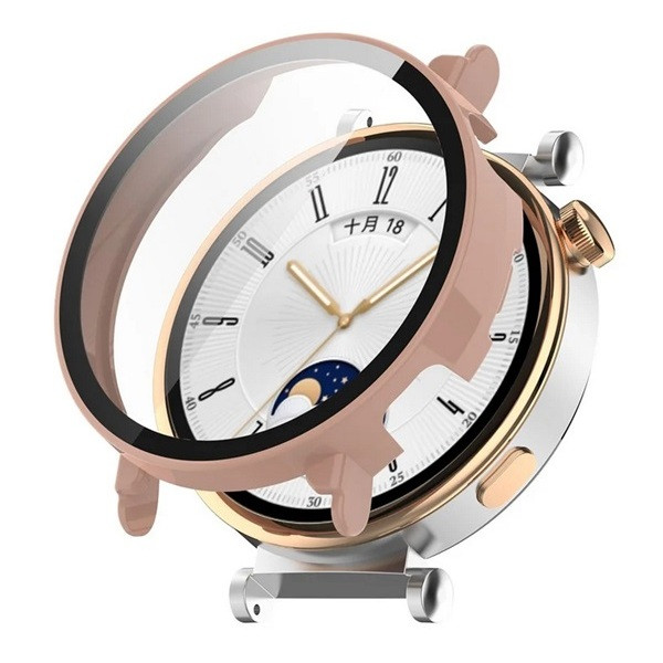 Huawei Watch GT4 (41 mm), Műanyag védőkeret, kijelzővédő üveggel, közepesen ütésálló, szíj nélkül, rózsaszín akciós termékkép 1