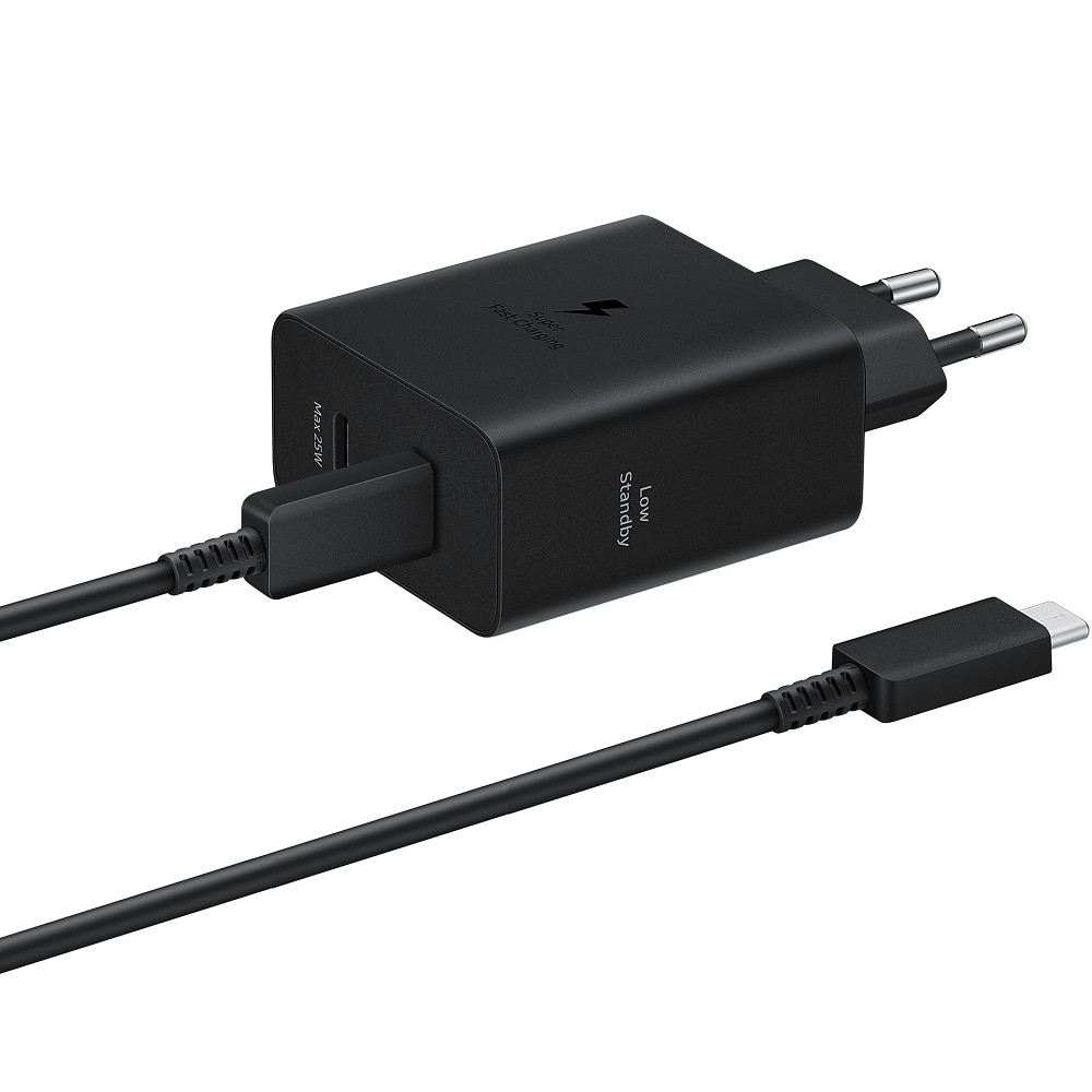 Hálózati töltő adapter, 50W, 2 x USB Type-C aljzat, USB Type-C - USB Type-C kábellel, PD, PDO, PPS, gyorstöltés, Samsung, fekete, gyári akciós termékkép 1