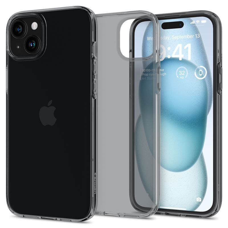 Apple iPhone 15, Szilikon tok, Spigen Crystal Flex, átlátszó/sötétszürke akciós termékkép 1