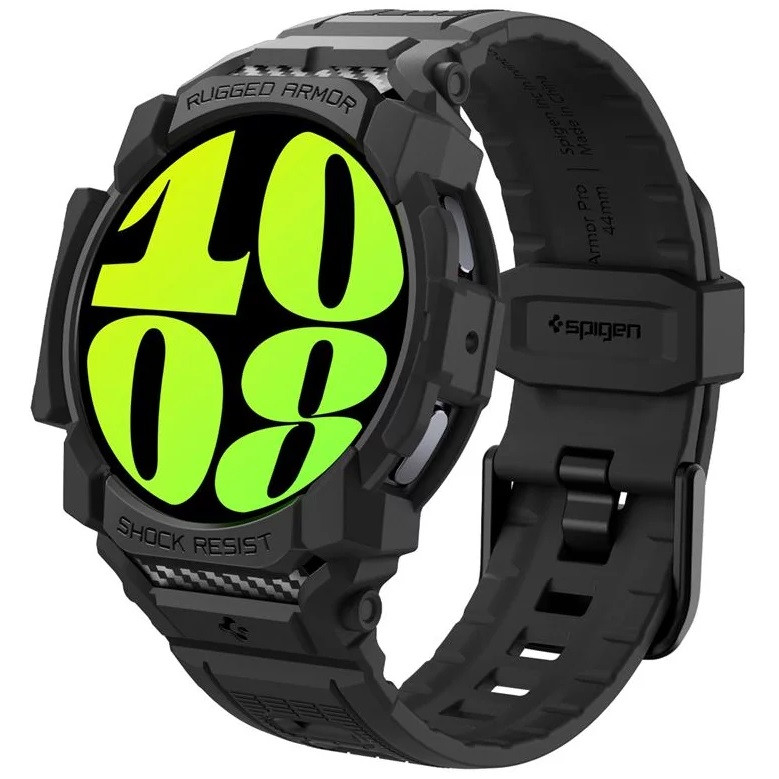 Samsung Galaxy Watch 7 (44 mm) SM-L310 / L315, Szilikon védőkeret, ütésálló, szíjjal, Spigen Rugged Armor Pro, fekete akciós termékkép 1