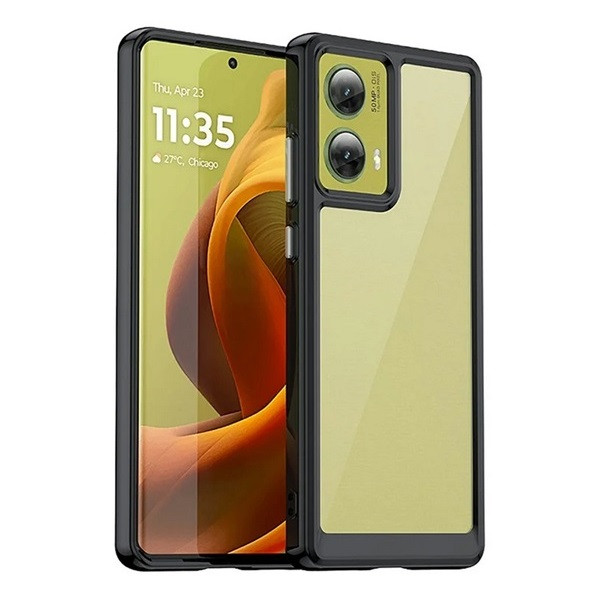 Motorola Moto G85, Műanyag hátlap védőtok + szilikon keret, közepesen ütésálló, átlátszó hátlap, fekete akciós termékkép 1