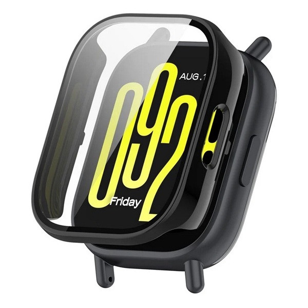 Xiaomi Redmi Watch 5 Active, Műanyag védőkeret, kijelzővédő üveggel, közepesen ütésálló, szíj nélkül, fekete akciós termékkép 1