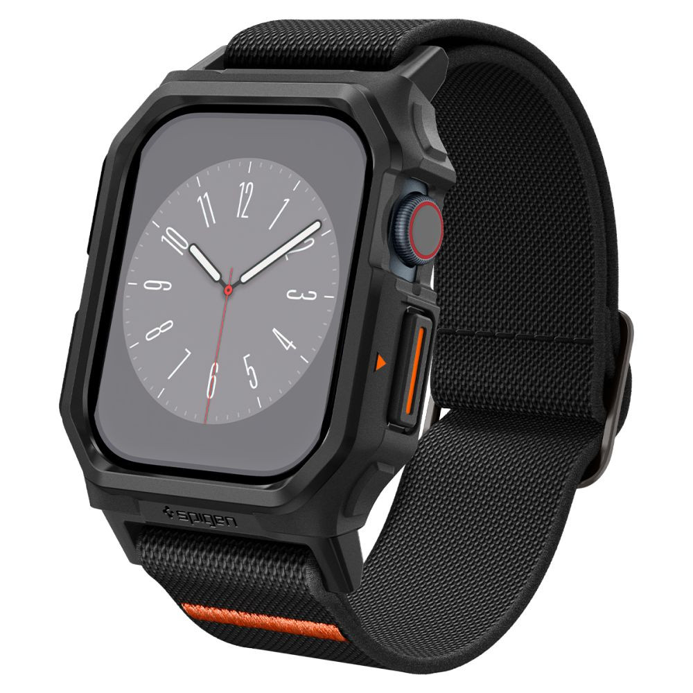 Apple Watch 10 (46 mm), textíl pótszíj, szilikon keret, közepesen ütésálló, Spigen Lite Fite Pro, fekete akciós termékkép 1