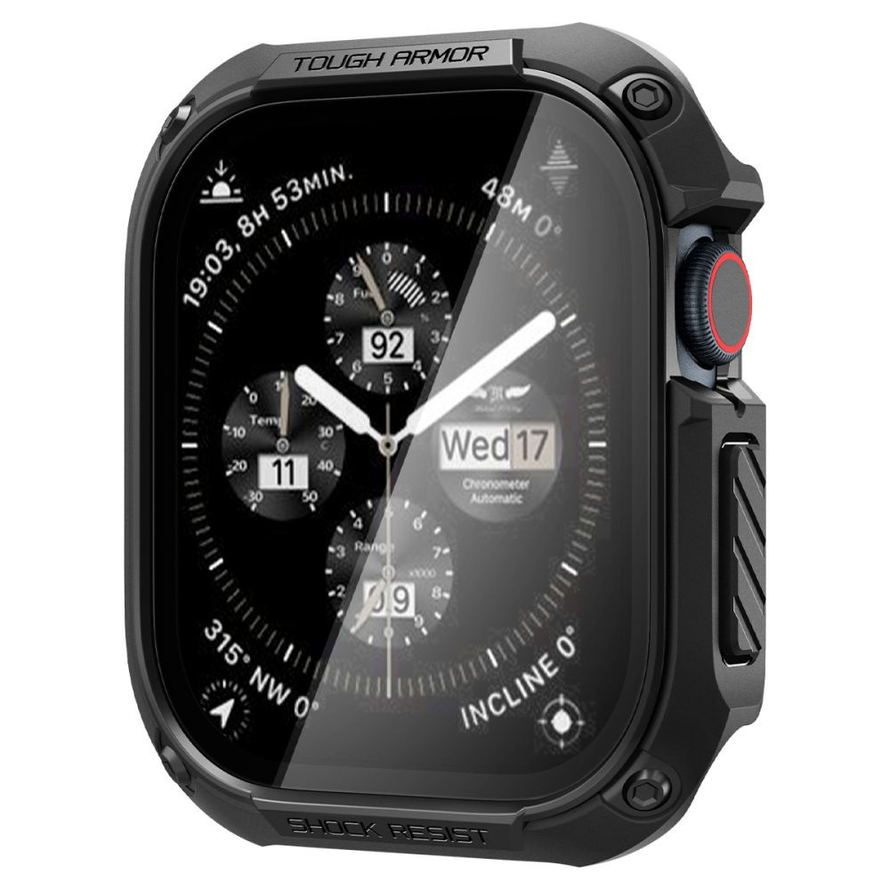 Apple Watch 10 (46 mm), Műanyag védőkeret, kijelzővédő üveggel, szíj nélkül, közepesen ütésálló, Spigen Tough Armor, fekete akciós termékkép 1